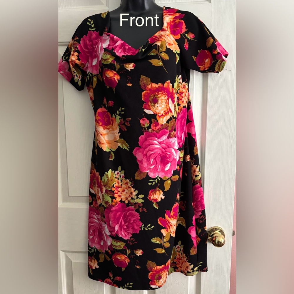 Olivia Matthews Black Floral Midi Dress